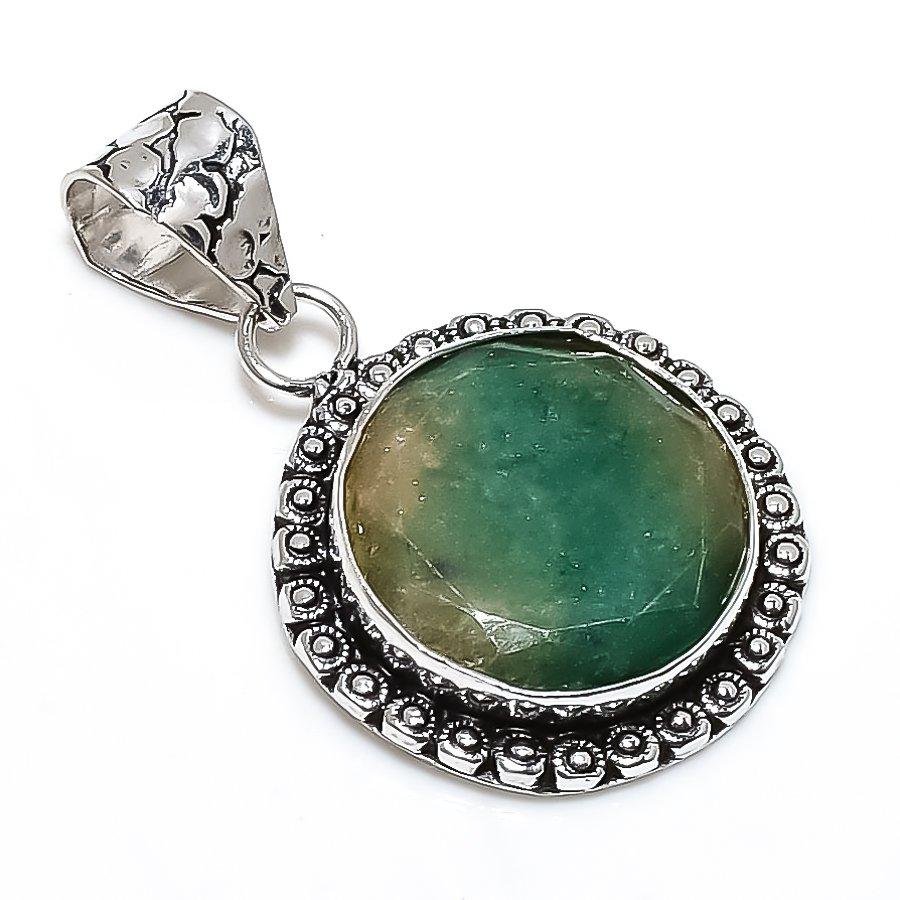 Emerald Gemstone Handmade 925 Sterling Silver Jewelry Pendant 1.62" SU-10743