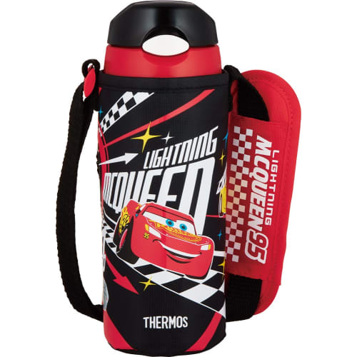 Thermos Vacuum Insulated Straw Bottle [One Touch] 400ml Cars Black Check FHL-401FDS BKC