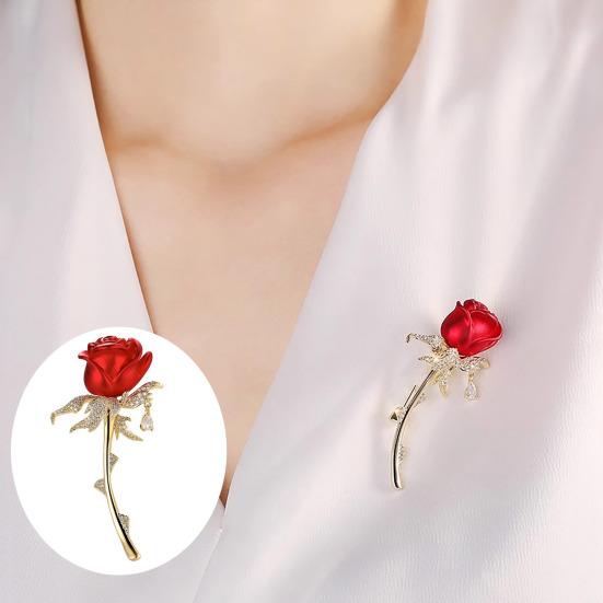 Rose Brooch 3D Design Multi-Functional Lapel Pin Safety Pin for Suits Shirts Bags Scarves Durable Alloy Romantic Red Rose Gift