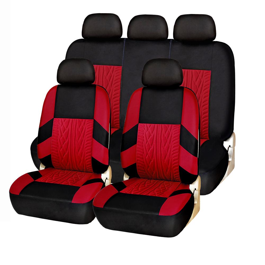 AUTO HIGH Universal Embroidery Car Seat Covers Full Set Polyester Fit Most Cars Truck SUV Van Front Rear Protector
