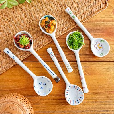 6-piece Set  Japanese Ceramic Small Spoon, Household Soup Mixing Spoon Spoon Cute High Color Value Ins Rough Pottery Soup Spoon