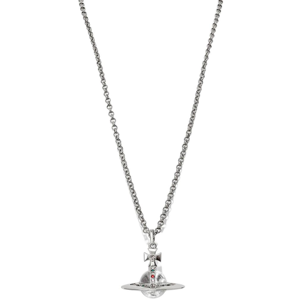 VIVIENNE WESTWOOD New Small 3D Saturn Glass Brass Crystal Necklace Unisex Necklace Silver 6302009602P019