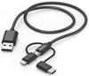 HAMA Adapter Cable 3-in-1 USB-A To microUSB/USB-C/Lightning, 1.5m, Black
