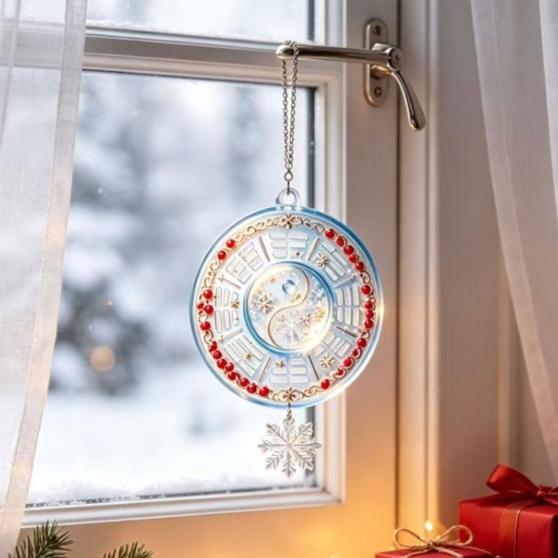 Taijitu Holiday Ornament with Winter Motifs Flat 2D Flat Acrylic Pendant for Mantels, Entryways, and Indoor Seasonal Display