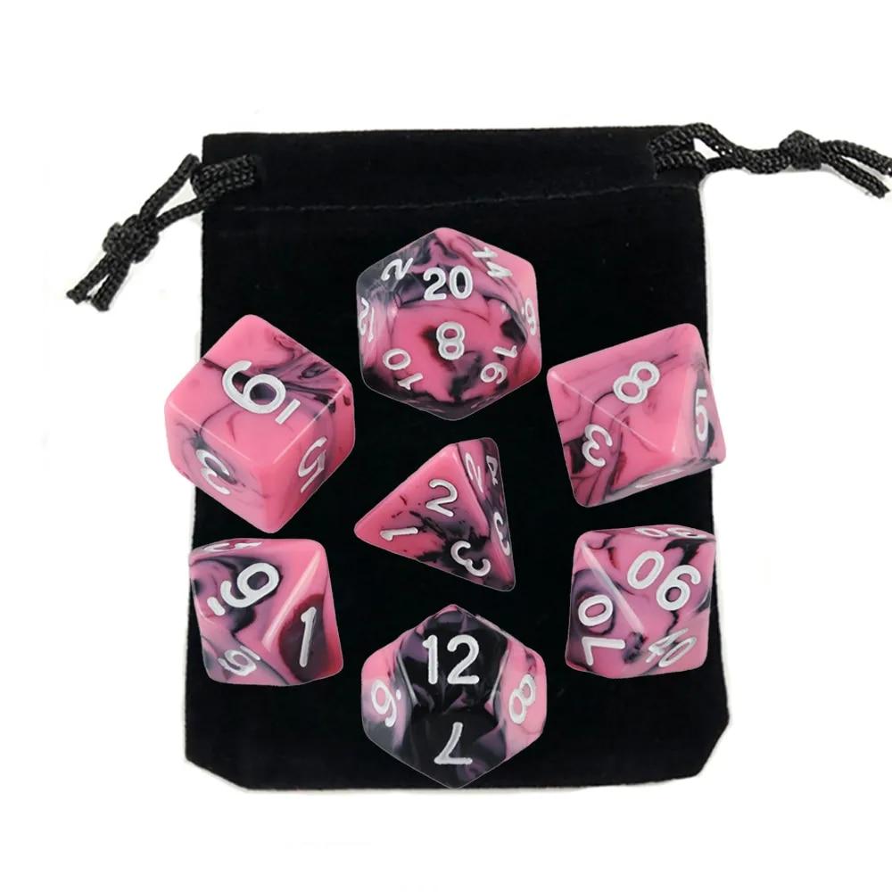 7pcs Dice with Bag DnD D4,d6,d8,d10,d%,d12,d20 Polyhedral Board Game Pieces RPG
