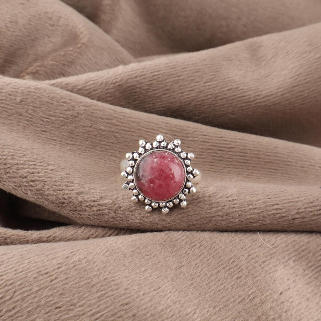 Schmuck aus schwarzem Rhodonit-Edelstein, 925er Sterlingsilberring, handgefertigter wunderschöner silberner Boho-Ring als Hochzeitsgeschenk