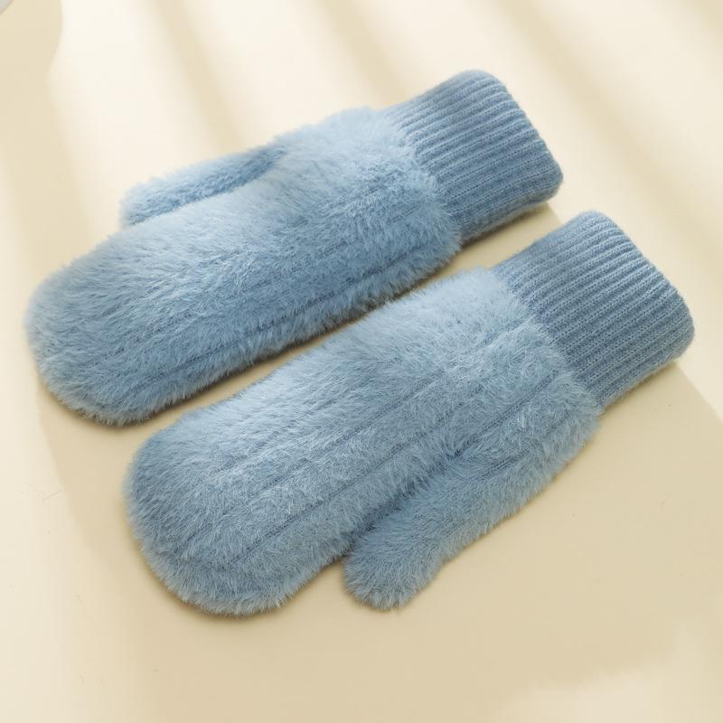 Gloves female winter cute student thickened couple male plush cycling cold warm full finger gloves