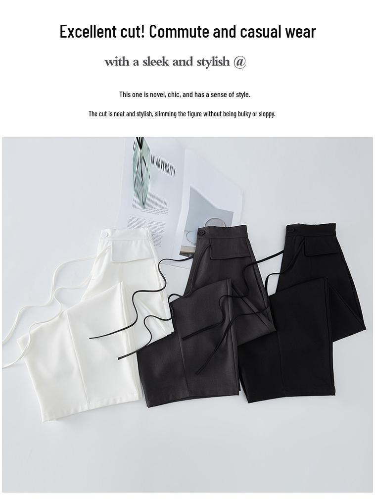 Women's Spring 2026 High-Waisted Lace-Up Wide-Leg Pants - Slimming, Casual, Floor-Length Scythe Style