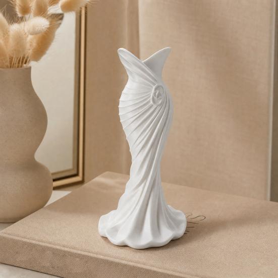 DYS 3D Printed Evening Gown Shaped Vase, Elegant Dress Sculpture Flower Pot, Minimalist Home Ornament for Entryway Side Cabinet