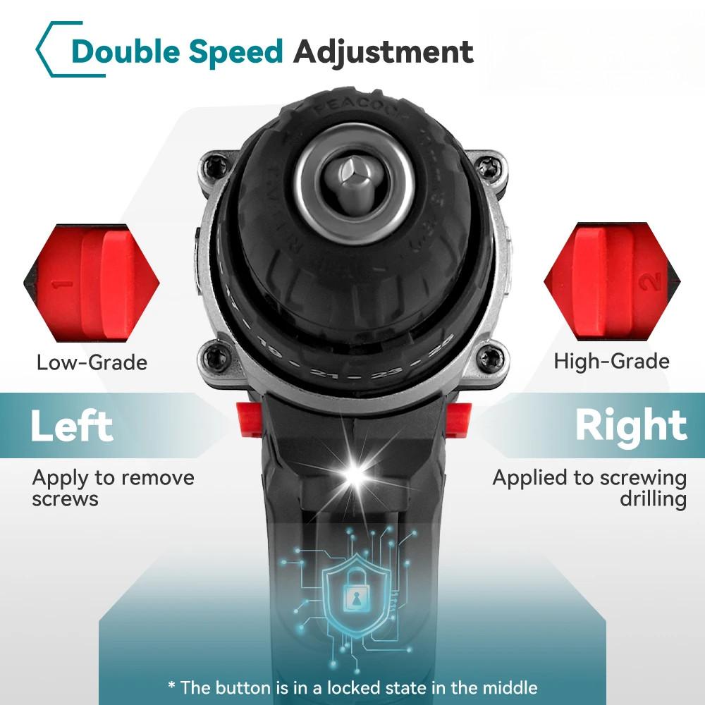 25+3 Torque Cordless Portable Electric Impact Drill Screwdriver Household Efficient Woodworking DIY Power Tool