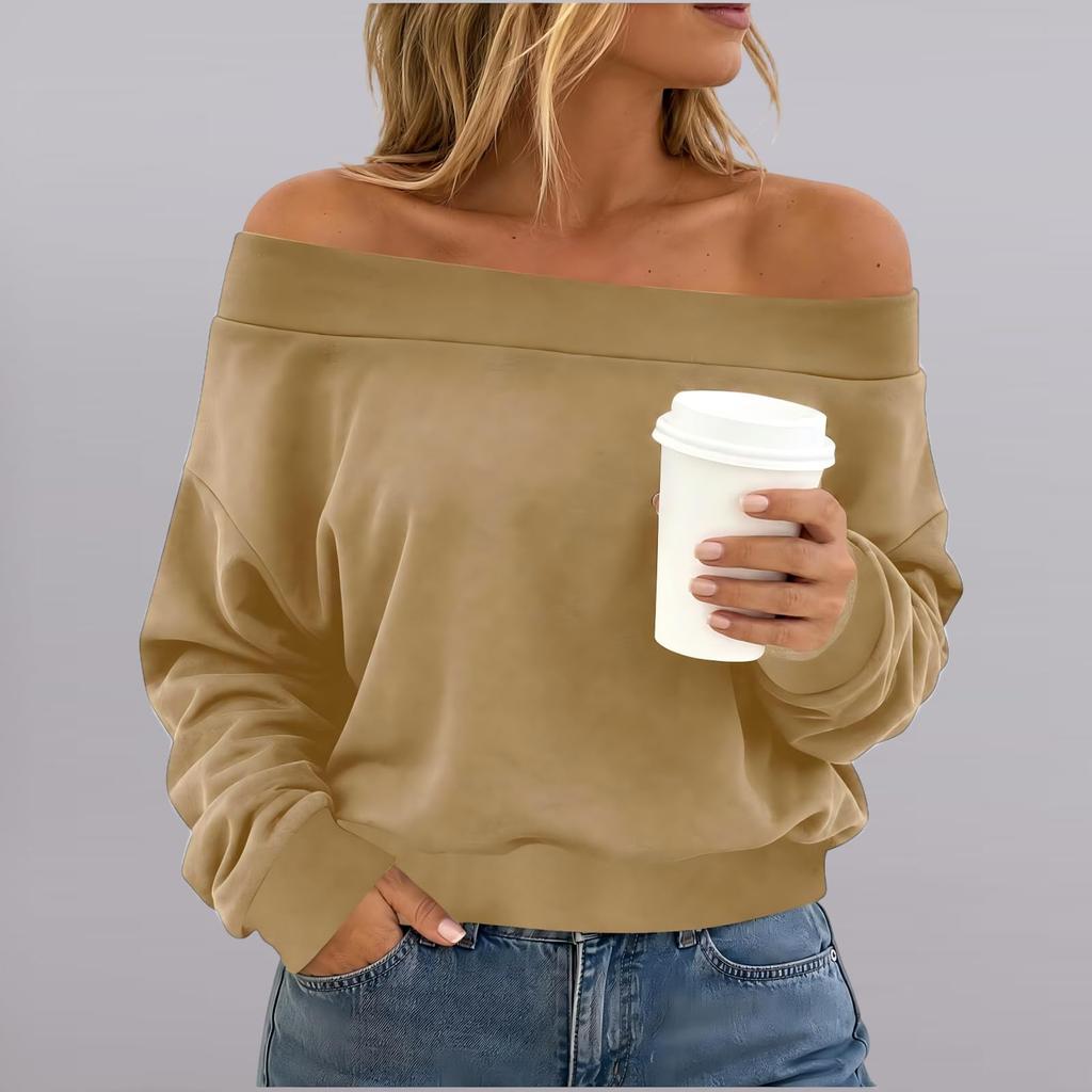 Women's Long Sleeve Loose Fit Sweatshirt Off Shoulder Pullover Lightweight Casual Top for Everyday Wear