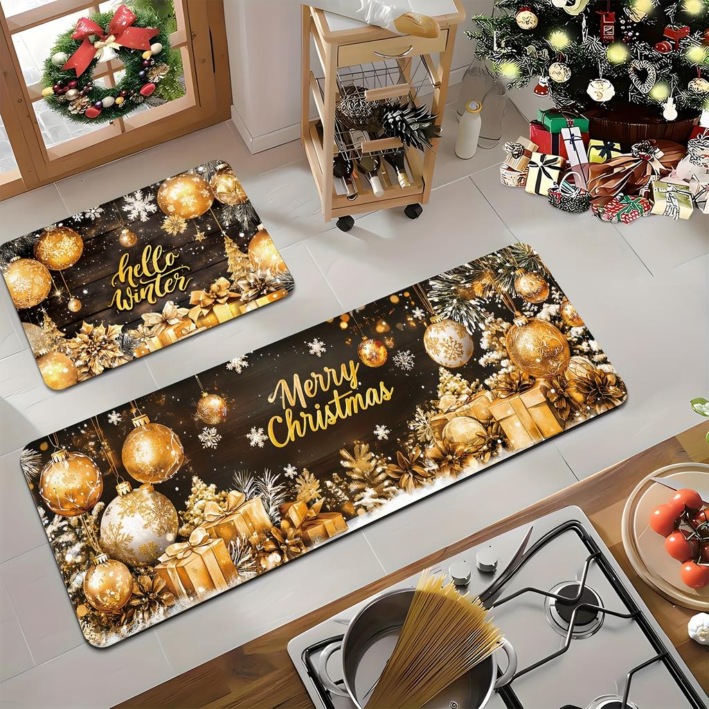 2 Stück Anti-Ermüdungs-Küchenteppiche Weihnachten Wasserdicht Rutschfest Dick Gepolsterte Küchenmatte Schwerlast-Komfort-Stehmatte für Küche