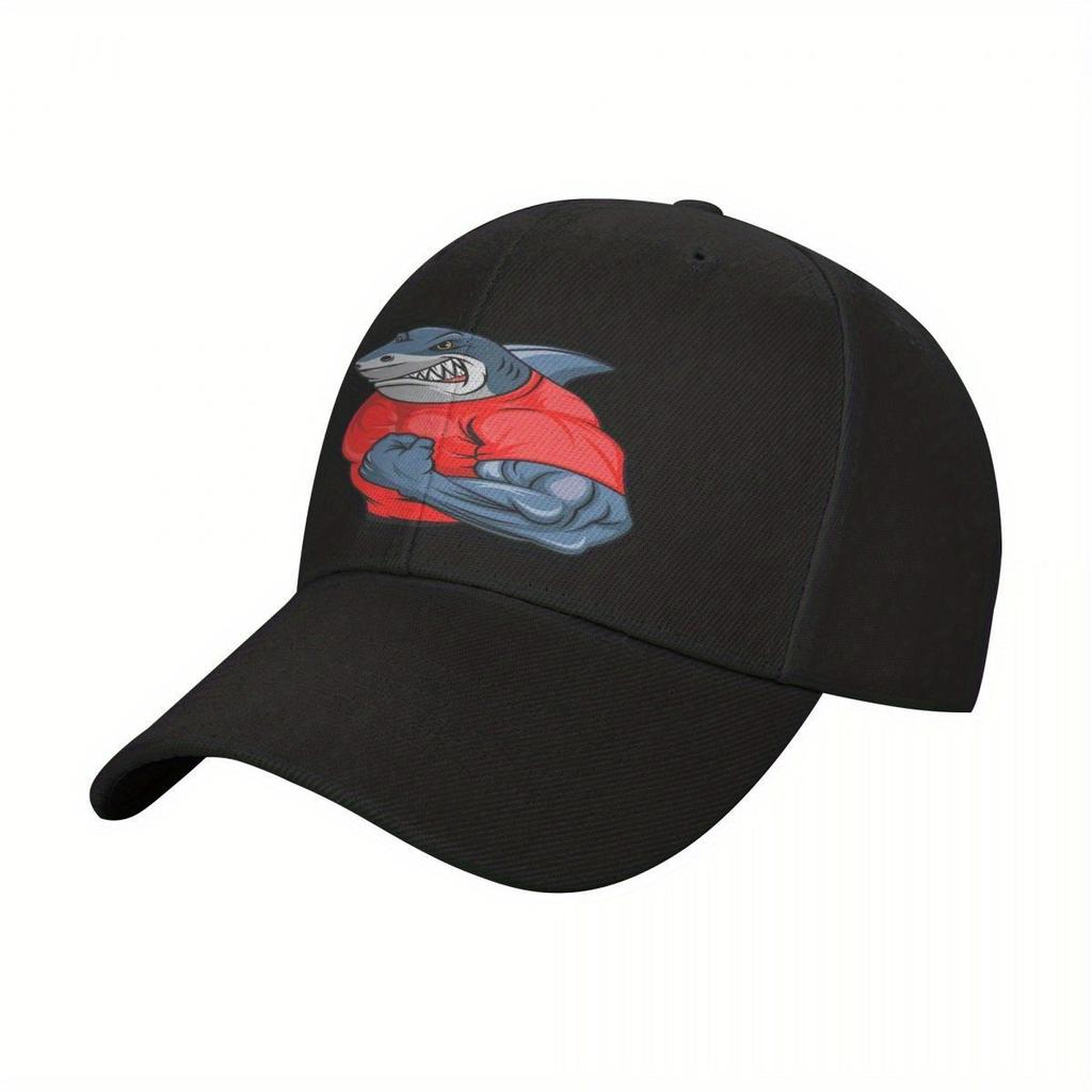 Muscle Shark Cartoon Graphic Baseball Cap Adult Casual Adjustable Polyester Summer Hat