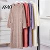 Lyxig Jacquard Loungewear Damflanell Nattlinne Fluffigt Plysch Varm Rundhalsad Lång Sovkläder Lös Vintertröja Nattlinne med Fickor