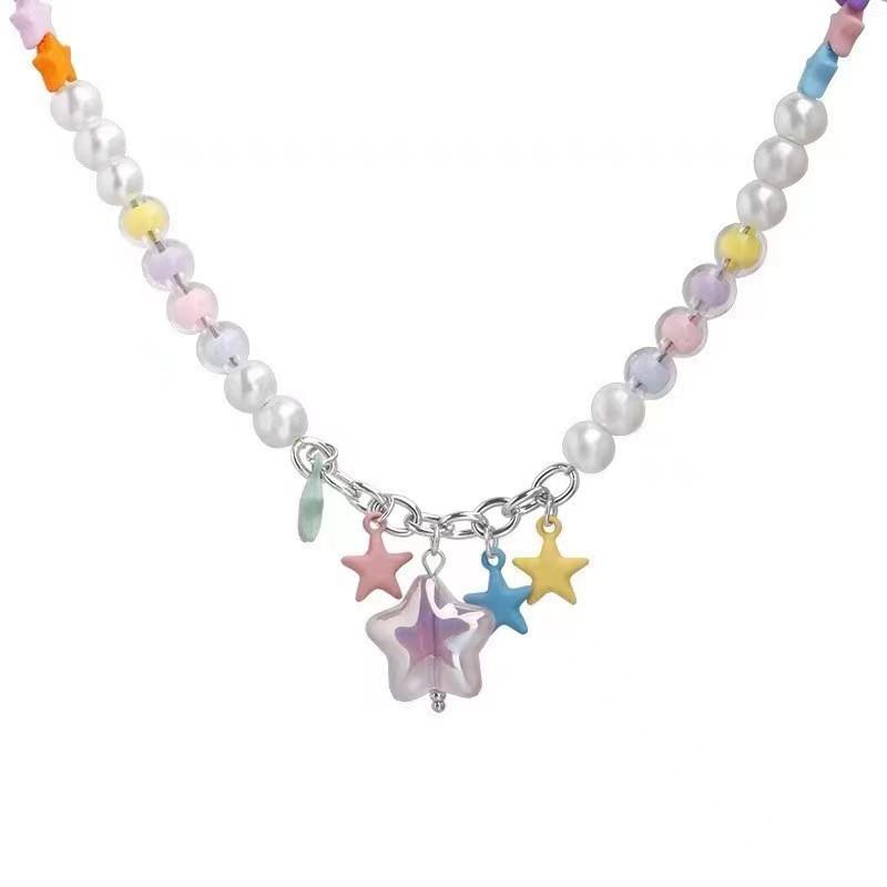 Summer dopamine color stars beaded necklace sweet cool babes neck chain accessories choker collarbone chain tide
