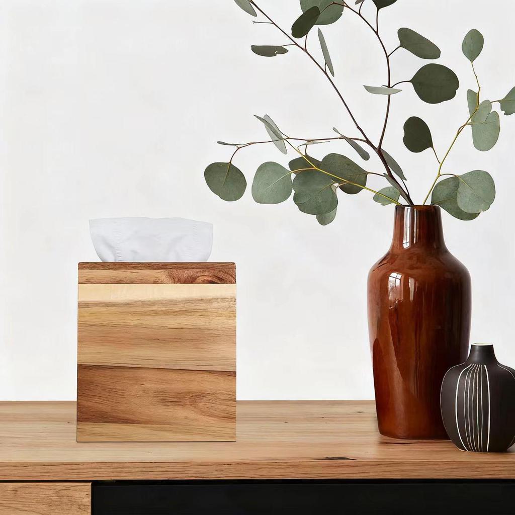 Bamboo Wood Paper Towel Box - Modern Desktop & Car Storage, Creative Bamboo Material, Suitable for Home.