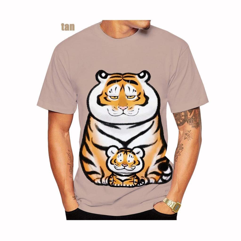 New Fashion Cartoon Tiger 3d Print Unisex Cool T-shirt Funny Tiger Print Cute Short Sleeve Size