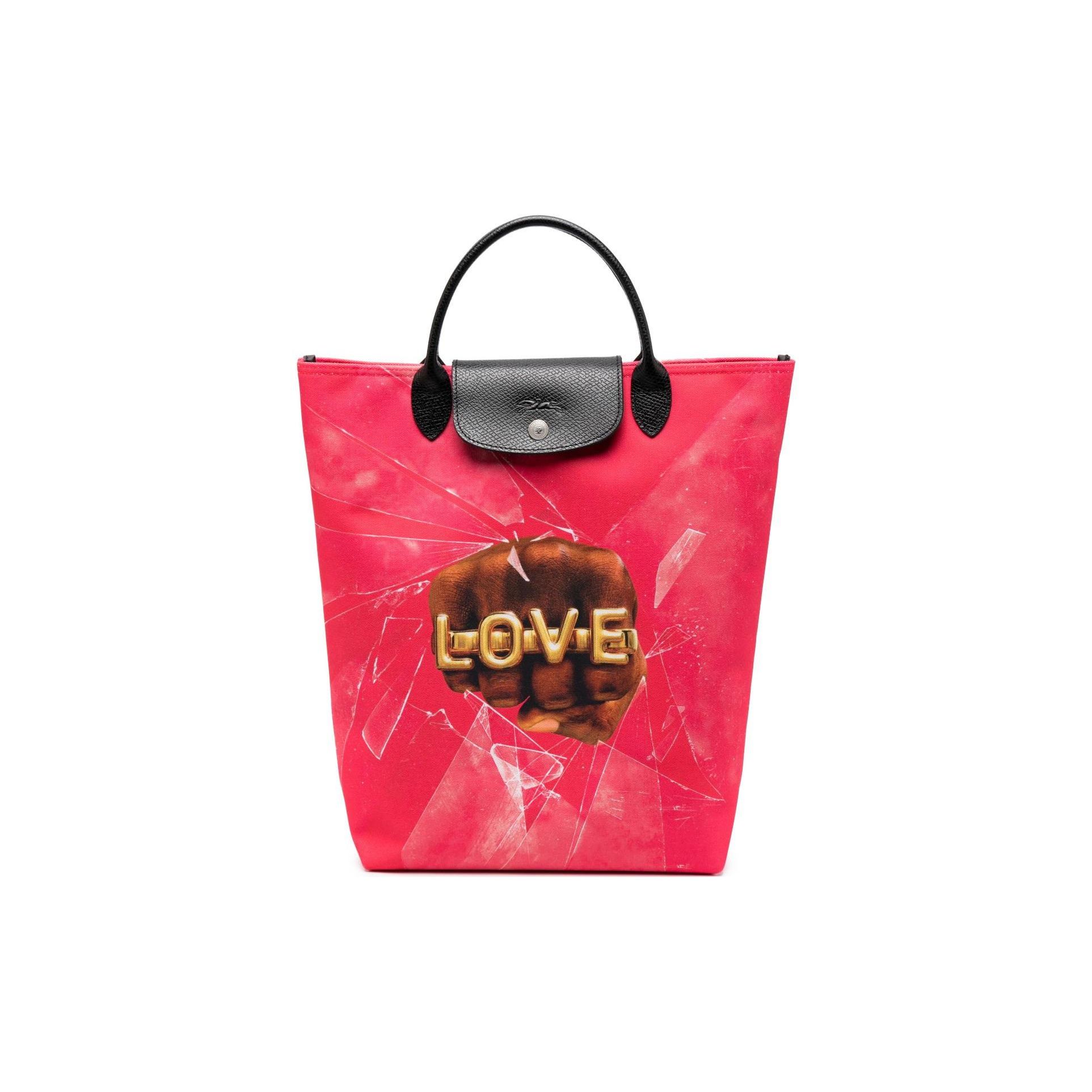 

Longchamp X Toiletpaper Collaboration Gold Letter Embossed Logo Snap Recycled Polyester Canvas Tote Shopping Bag Medium Women tote Red 10168TPD545 Red