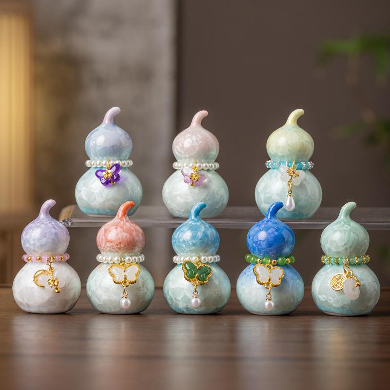 Crystal Glazed Mini Gourd Colorful Fortune Home Decorations Tea Playing Ornament Gift Chinese Style Tea Ceremony Accessories