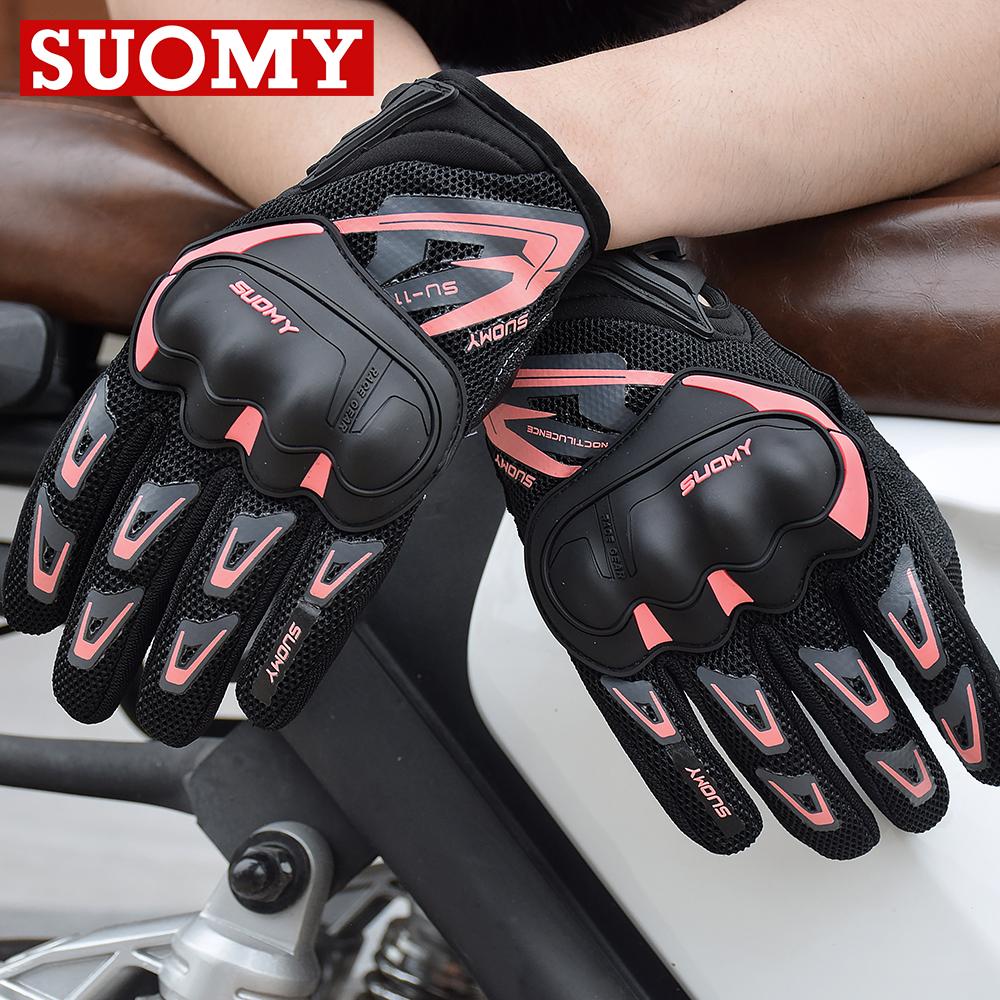 SUOMY Lady Pink Motorcycle Gloves Summer Women Full Finger Motorbike Riding Gloves Non-slip Anti-fall Female Motocross Gloves