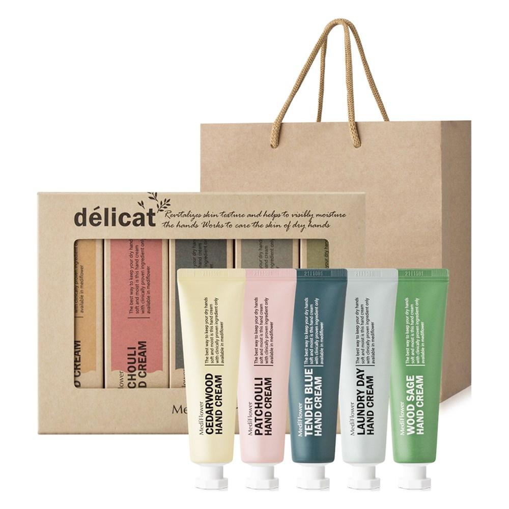 Mediflower Delica crème pour les mains 5 types x 30g set + sac shopping, 1 set