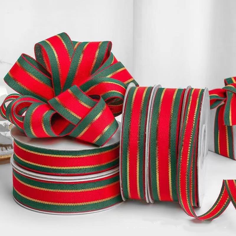 25Yards/Roll Stripes Ribbon DIY Crafts Bows Floral Decor Red Green Ribbons for Cake Box Gift Packaging 2.5cm Christmas