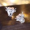 Vintage 925 Sterling Silver Bull Head Stud Earrings for Men Women Gothic Punk Jewelry Accessories Gift