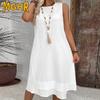 Damenmode, Sommer, Frühling, einfarbig, ärmellos, O-Ausschnitt, Freizeitkleider