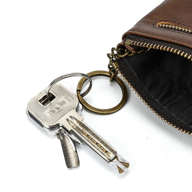Genuine Leather Zipper Coin Wallet Men Wowen Natural Leather Small Short Purse Card Holder Cash Clutch Wallets Key Ring