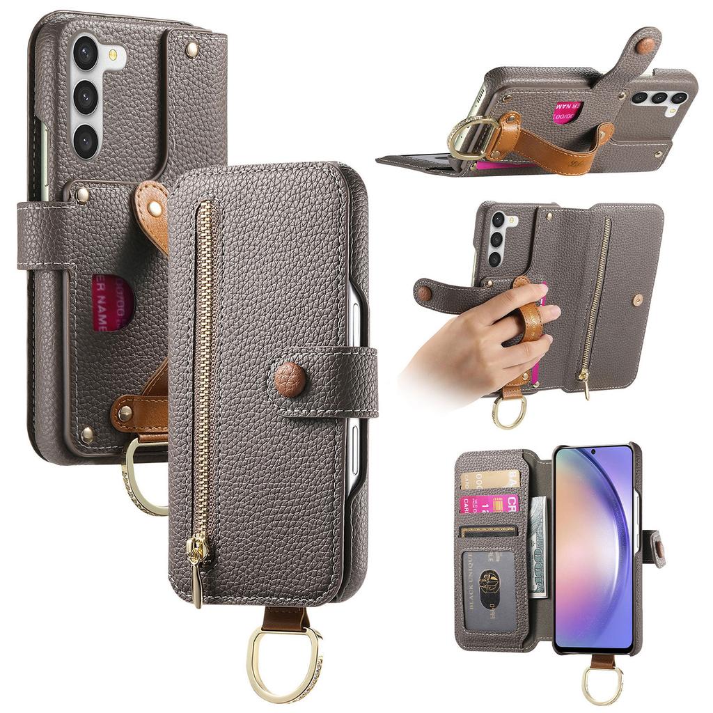 For Samsung Galaxy S23+ Case RFID Blocking Zipper Wallet PU Leather Mobile Cover