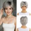 Short Natural Wigs with Bangs Soft Mommy Hair Daily Use Silver White Gray Curly Synthetic Hair Costume Party Wig for Women