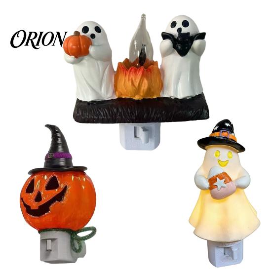 Decorative Wall Light Halloween Pumpkin Ghost Night with Witch Hat, Resin Soft Glow Unique Decor Plug-in LED Bedroom Light, Spooky Sconce for