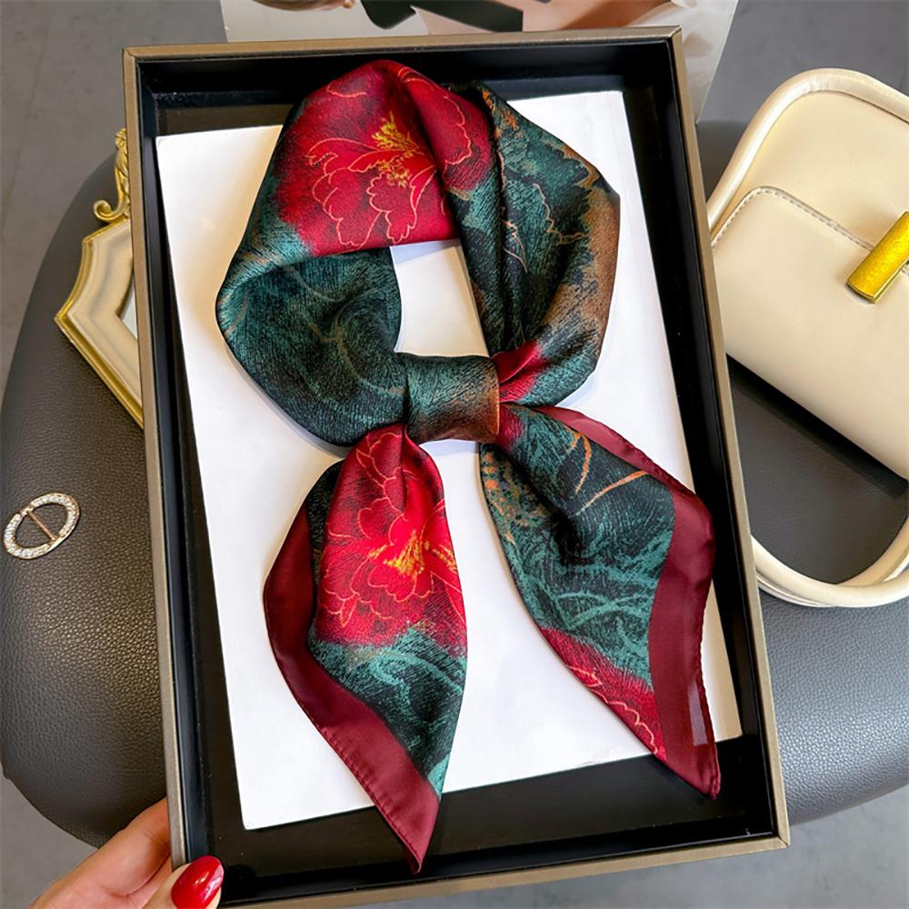 Luxury Floral Print Satin Square Scarf Soft Lightweight Women Fashion Accessory for Hair Neck Shawl Elegant Hair Scarf