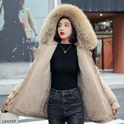 M-3XL Size Women's Winter Plus Velvet Large Fur Collar Slim Slimming Mid-length Cotton Jacket