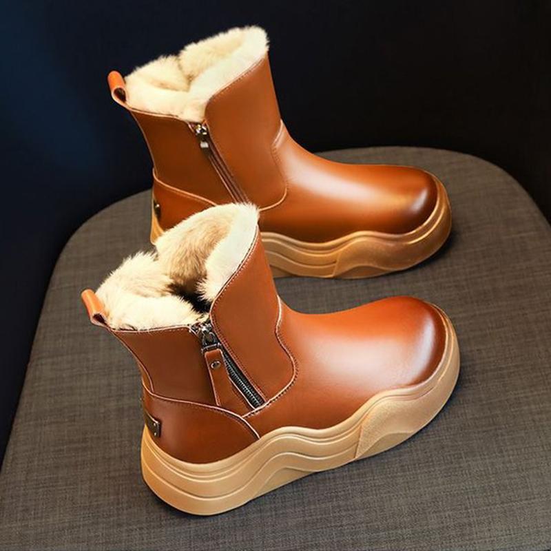 Winter Warm Snow Boots Women Fashion British Style Zipper Comfort Platform Ankle Boots Thick Sole Side Zipper High Top Snow Boot
