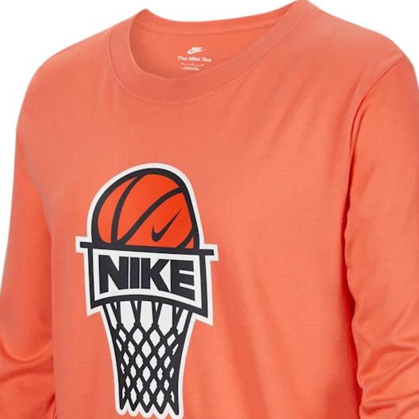 Nike Sportswear T-Shirt Round Neck Pullover Long Sleeve Basketball Jersey Kids Tops Mystery-Grey Ash-Red FZ5196-814