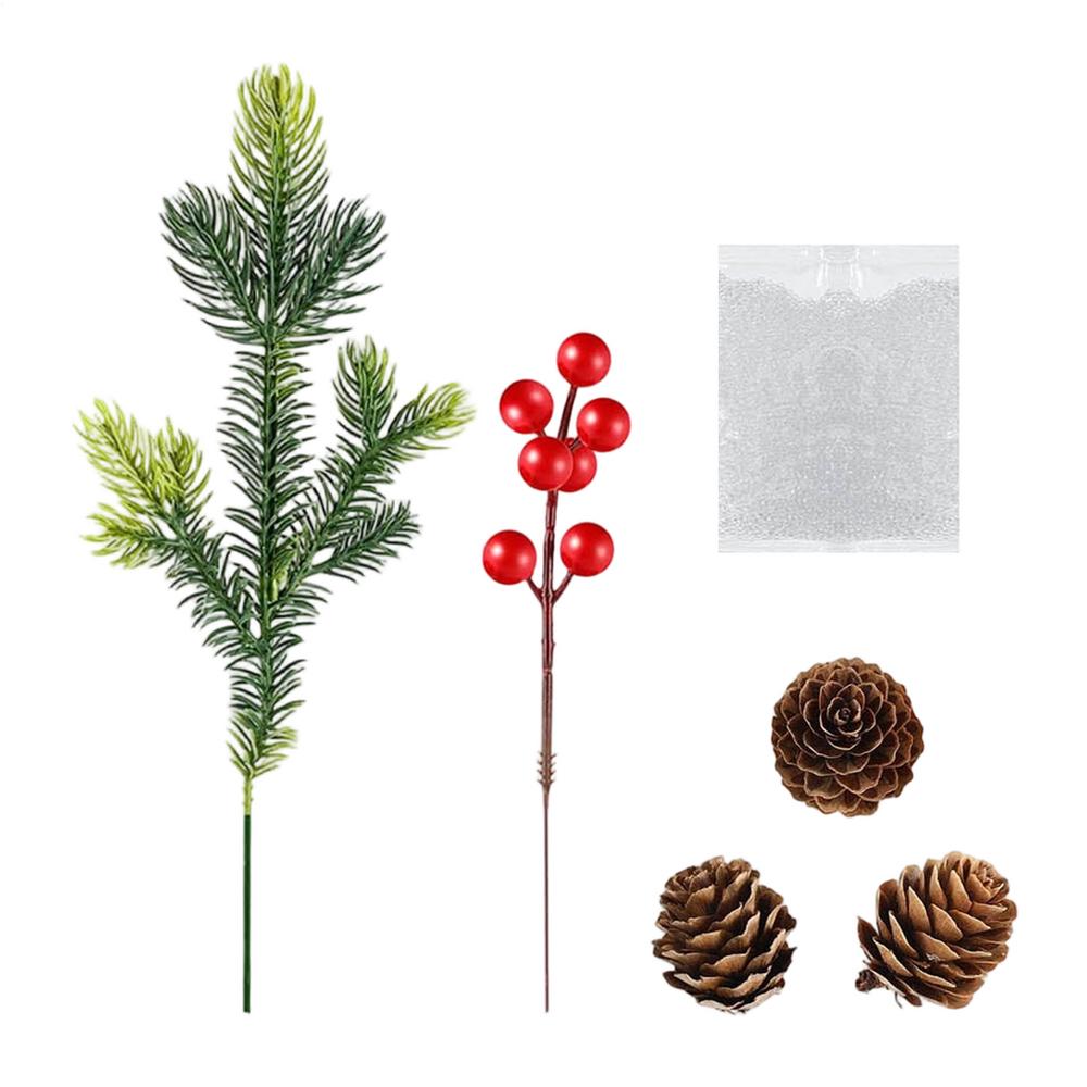 DIY Weihnachts-Zweige Vasen Set Künstliche Weihnachts-Rote Beeren-Zweige Gefälschte Tannenzapfen Für Heimdeko Hochzeitsfeier Zubehör