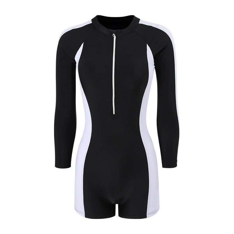 Swimsuit Women's One-piece Long-sleeved Sunscreen Conservative Belly-covering Slimming Swimming Pool Hot Sports