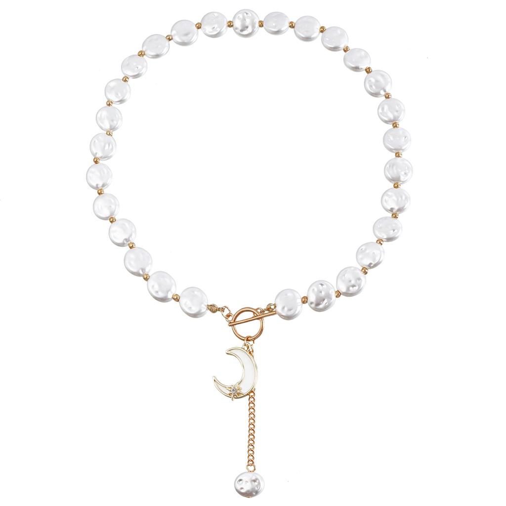 1pc Fashion String Imitation Pearl Moon Disc Pendant Necklace, Suitable for Women's Daily Party  Gifts