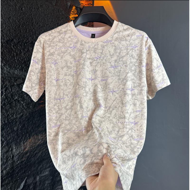 Color Block Printed Crew Neck Short Sleeve Summer T-Shirt Fashion Versatile M бежевый