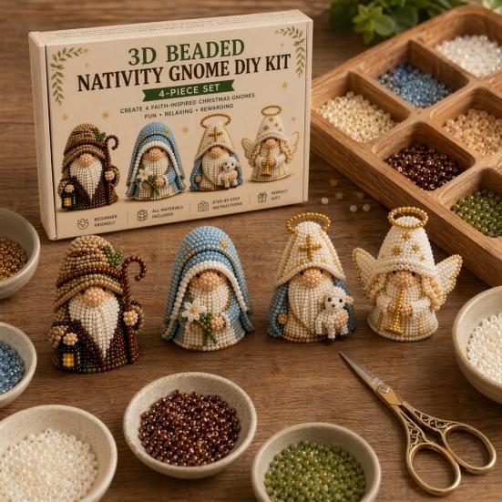 Zestaw do tworzenia koralikowych gnomów 3D DYS, Koralikowa Szopka DIY Projekt Artystyczny Religijny Wiara z Narzędziami i Instrukcjami dla Chrześcijan Dorosłych