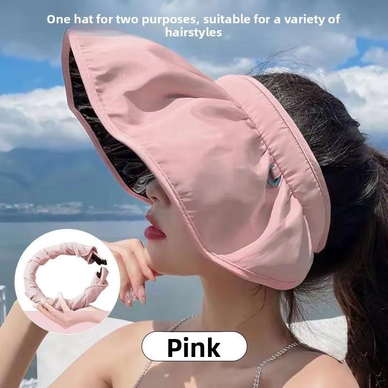 2-in-1 Women Wide Brim Sun Hat, Anti UV Shell Hat & Headband, Sunscreen Cap for Outdoor Beach Summer Use