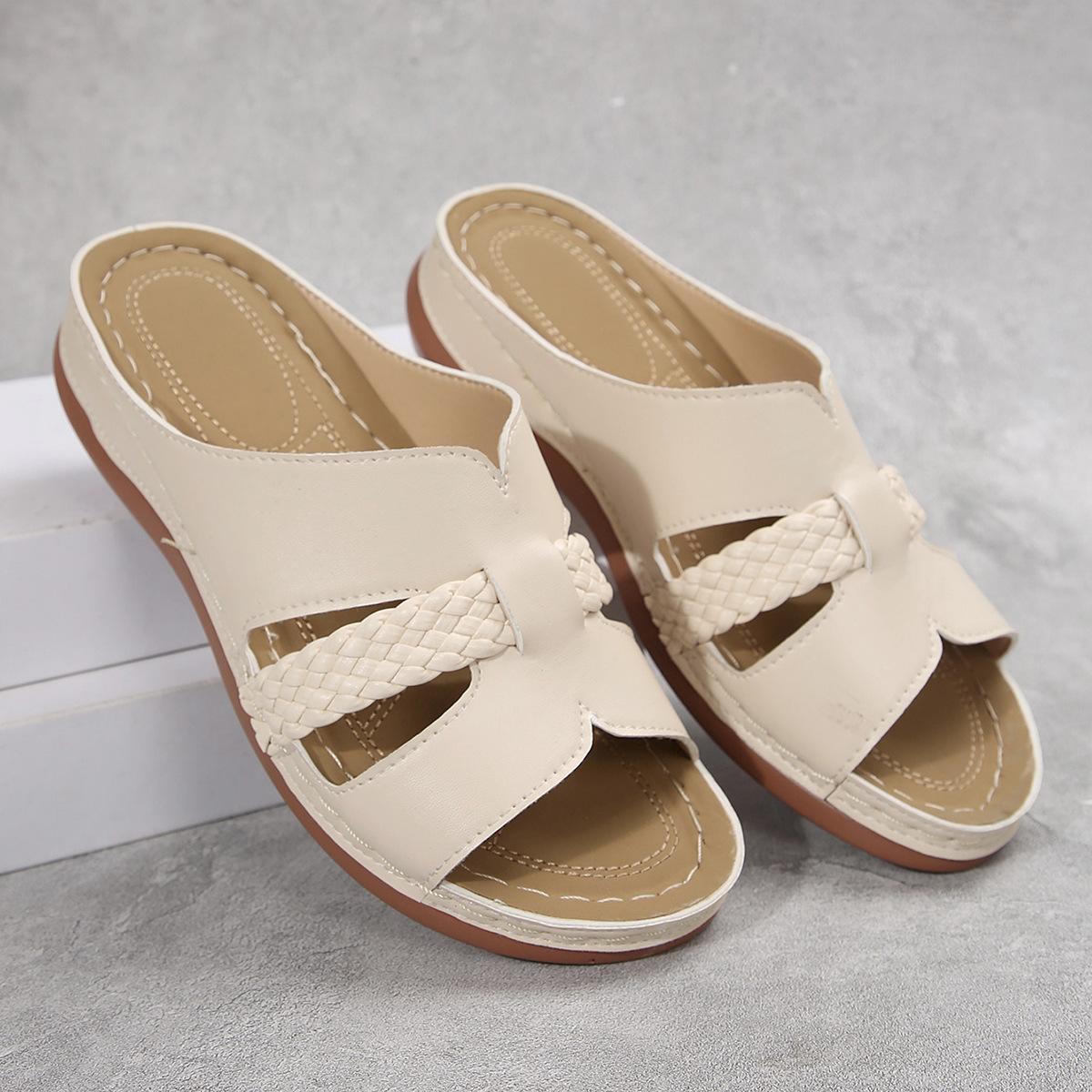 

New large size one-character thick-bottomed wedge slippers women s foreign trade open-toed sewing line light beach cool slippers 43