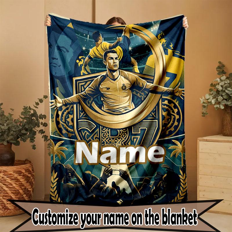 Custom Name Personalized Cristiano Ronaldo Print Blanket, Home Decor, Bedroom, Sofa, Camping, Couch, Gifts for Birthday Christmas