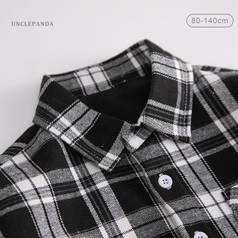 Children's Korean Style Plaid Fleece-Lined Shirt - Autumn/Winter Long Sleeve Cardigan for Boys (2023)