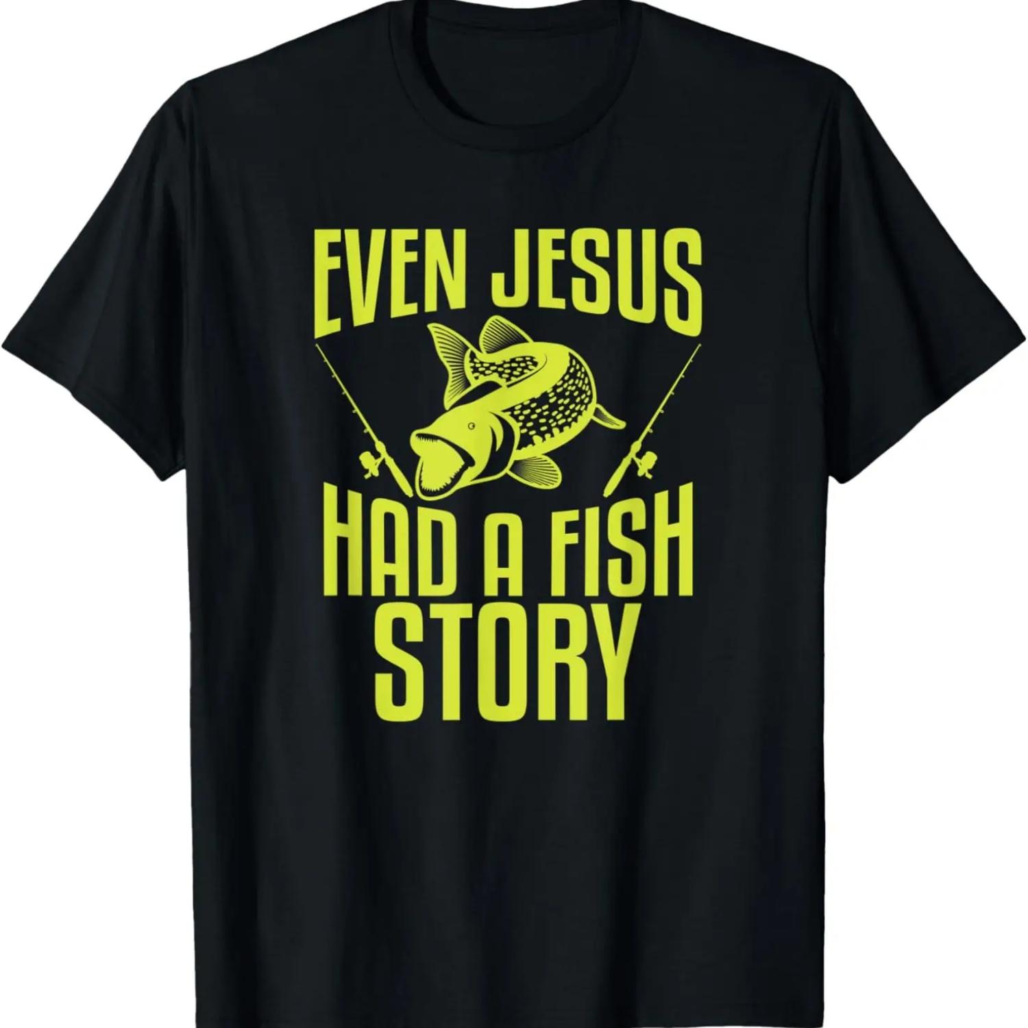 

Mens Even Jesus Had a Fish Story Christian T-Shirt S чёрный