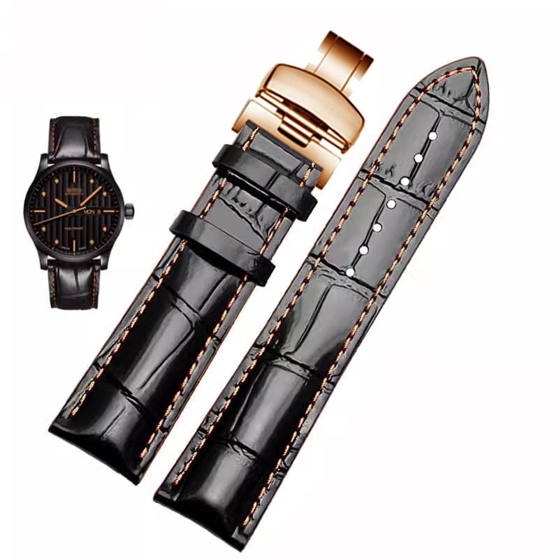 Leather Strap For Mido Helmsman M005 Orange Rudder M005614 m005430A Male Watch Chain with Butterfly Clasp Bracelet 22mm 23mm