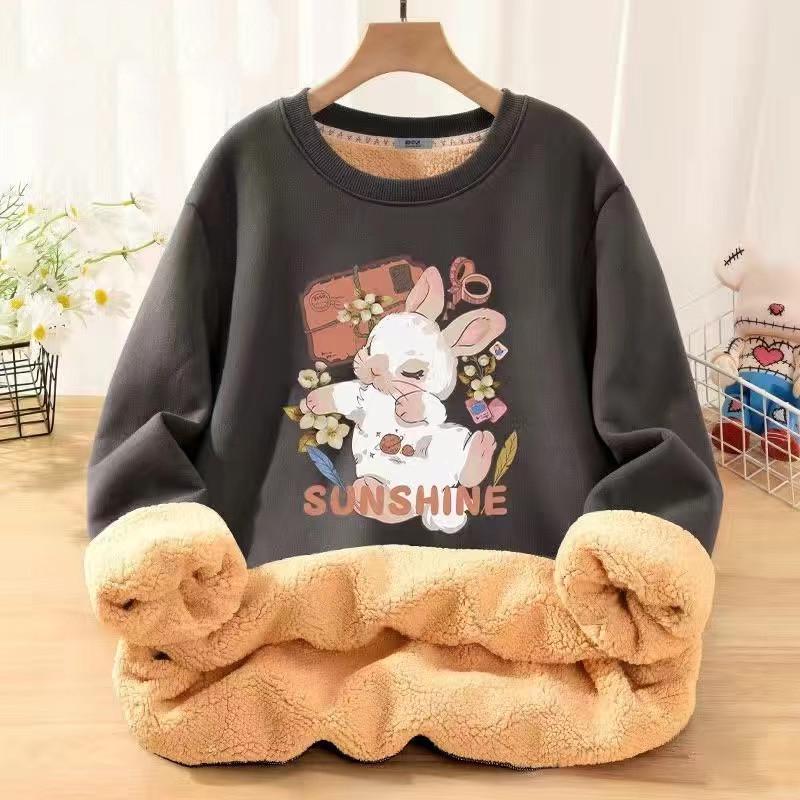 

Чоловічий зимовий светр з овчини з принтом плюшевого кролика - товстий, вільний, універсальний довгий рукав XXL