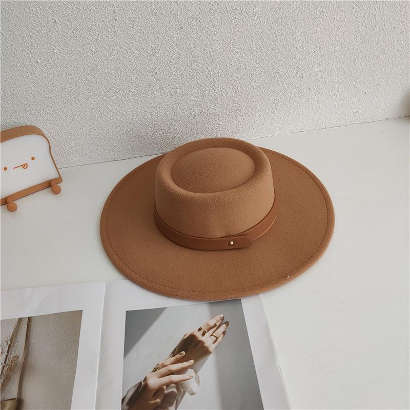French eaves concave top imitation woolen belt hat autumn and winter fashion street shot versatile top hat British retro jazz hat