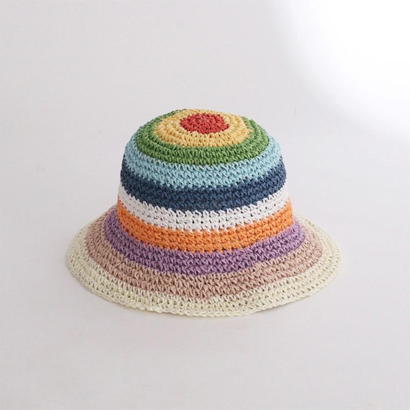 Vintage Rainbow Striped Summer Fisherman Hat Sunshade Bucket Hat for Anniversary
